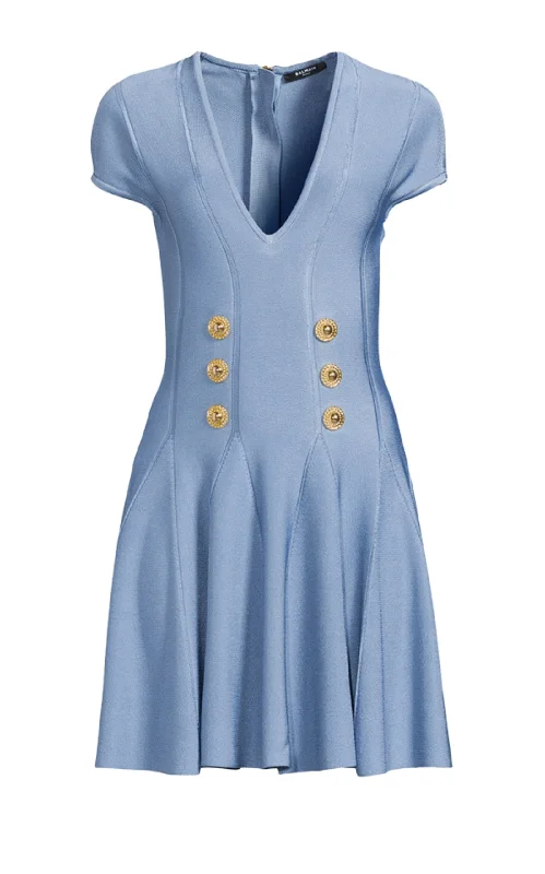 French Style 6-Button Fine Knit Mini Skater Dress