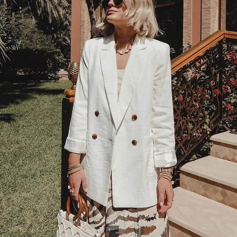 Street Cool WOTWOY Double Breasted White Black Blazer Female Long Sleeve Office Ladies Blazer 2019 Autumn Jacket Women Outerwear Suit Coats Street Cool WOTWOY Double Breasted White Black Blazer Female Long Sleeve Office Ladies Blazer 2019 Autumn Jacket Women Outerwear Suit Coats