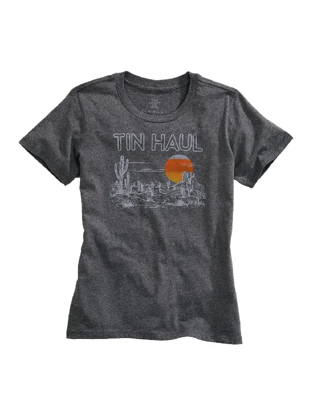 Light And Breathable Tin Haul Womens Grey Cotton Blend Desert Scenery S/S T-Shirt