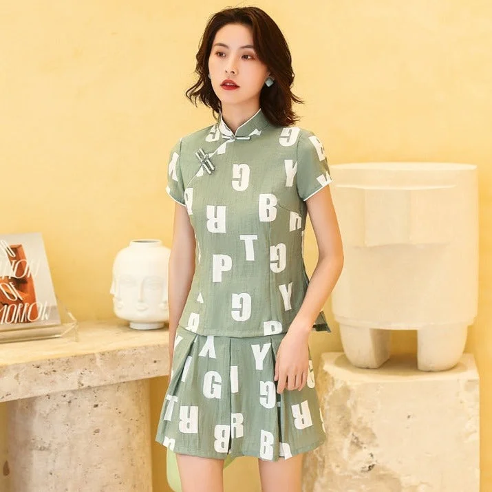 Boutique Recommendation Cotton Cheongsam Top & Skirt Modern Chinese Style Women's Suit