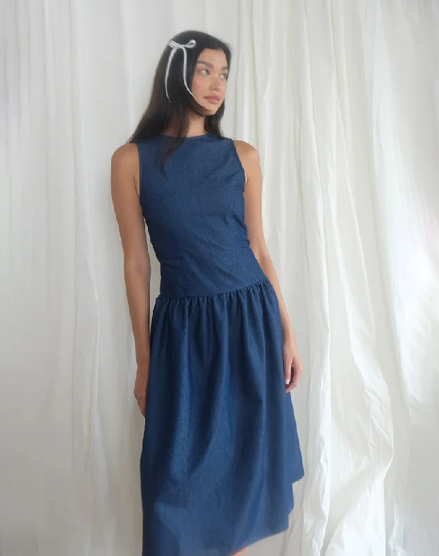 Cute Style Uretta Maxi Dress in Denim Indigo