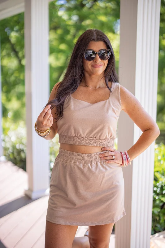 Casual Style Island Hopping Taupe Skort Set
