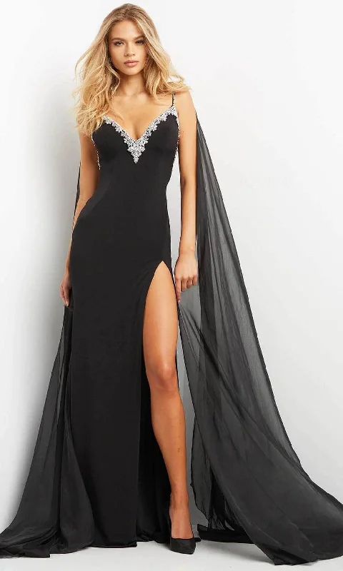 Warm Atmosphere Jovani - Long Cape Sheath Evening Dress 08022SC - 1 pc Off White In Size 0 Available Warm Atmosphere Jovani - Long Cape Sheath Evening Dress 08022SC - 1 pc Off White In Size 0 Available