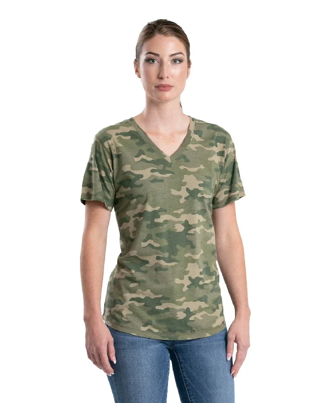 Diamond Series Berne Womens Performance V-Neck Forest Camo Cotton Blend S/S T-Shirt