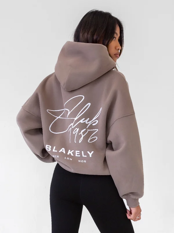 Warm And Comfortable Club Oversized Hoodie - Brown