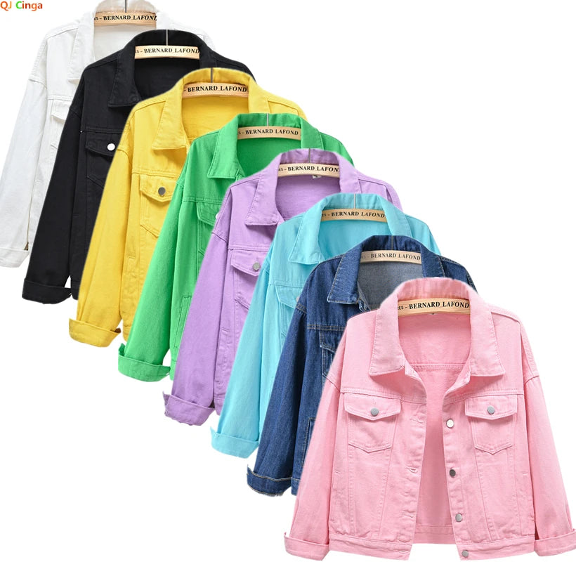 Designer Style Pure Color Women's Denim Jacket Single-breasted Lapel Coat Fashion Casual Tops Green Black Red Blue Outerwear Female Overcoat Designer Style Pure Color Women's Denim Jacket Single-breasted Lapel Coat Fashion Casual Tops Green Black Red Blue Outerwear Female Overcoat
