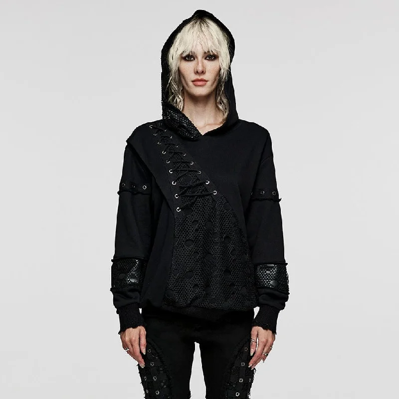 Classic Series Women's Punk Mesh Splice Unedged Hoodies