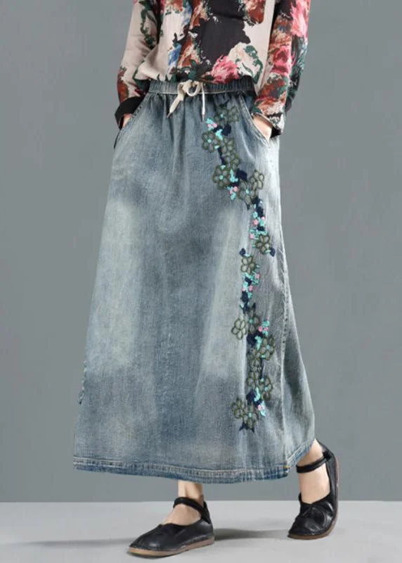 Romantic And Fresh Women Spring Drawstring Hole Embroidery Casual Skirt