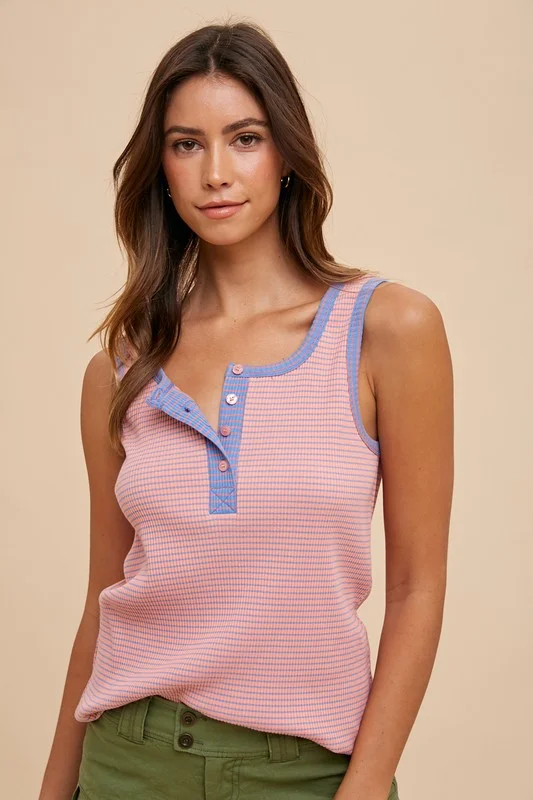 French Style Ribbed Stripes Mauve Tank Top