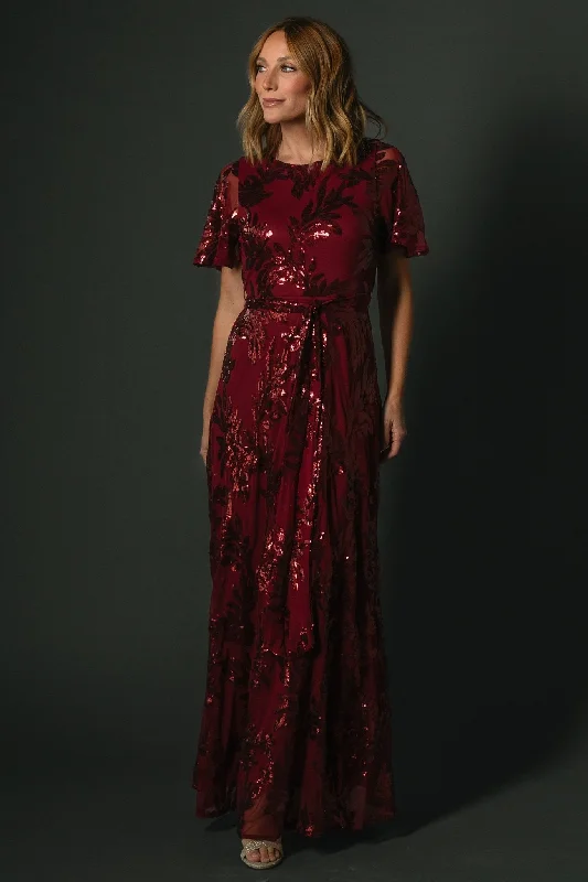Street Charm Muse Sequin Maxi Dress | Wine