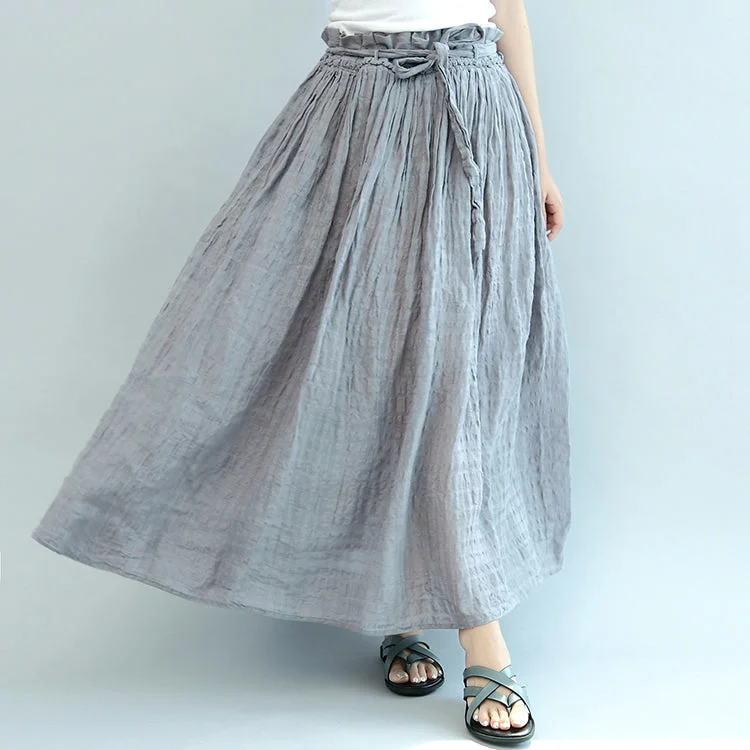 Celebrity Style gray casual summer linen skirts plus size  a line skirts elastic waist maxi skirts
