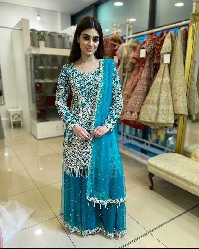 Feminine Charm Heavy Fox Georgette Handwork Embroidery Designer Plazzo Suit