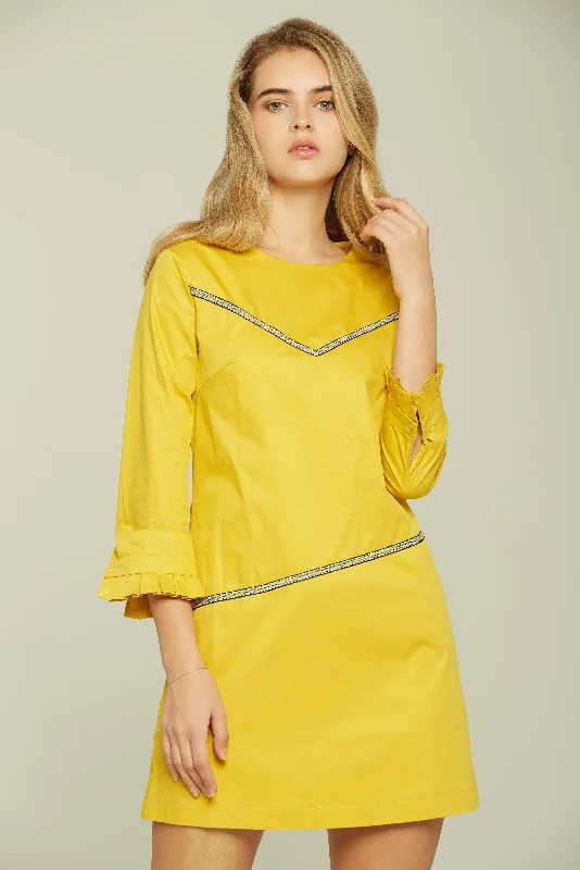 Comfortable Design Pineapple Yellow Full Sleeves Mini Dress