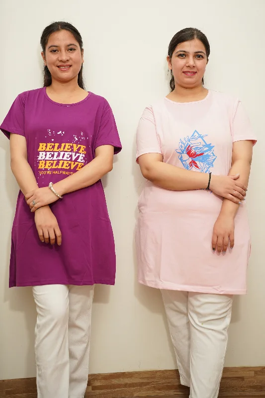 Lively And Youthful Purple & Pink Women T-Shirts Combo