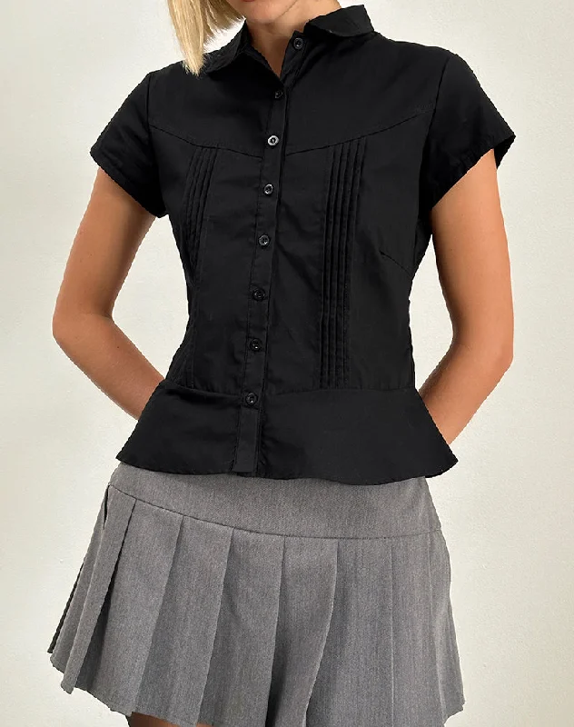 Youthful Street Fashion Wilmot Blouse in Black Poplin