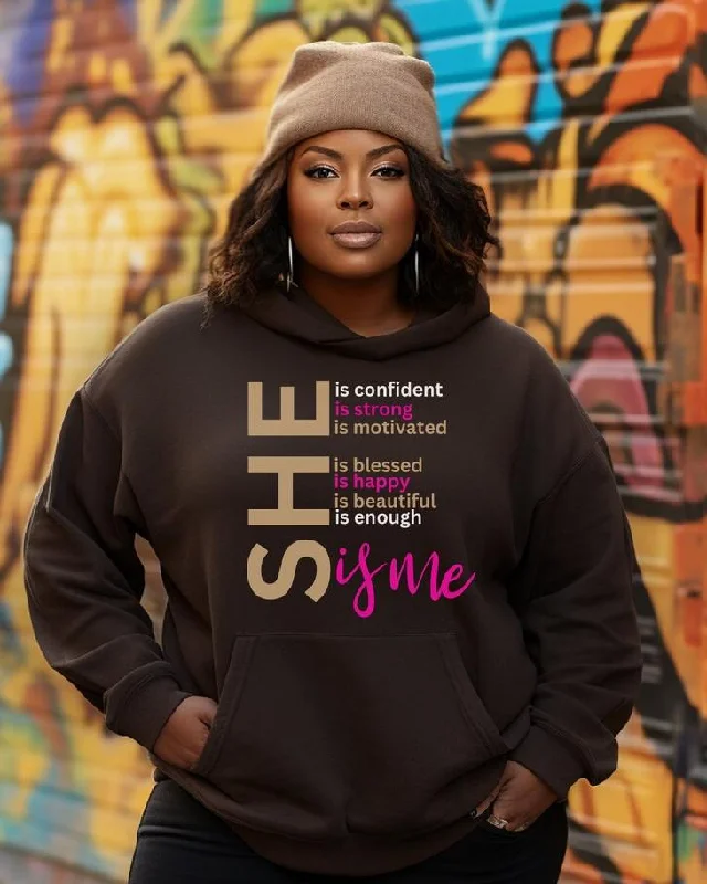 Simple Solid Color (Khaki Rose)She Is Me Long Sleeves Hoodie