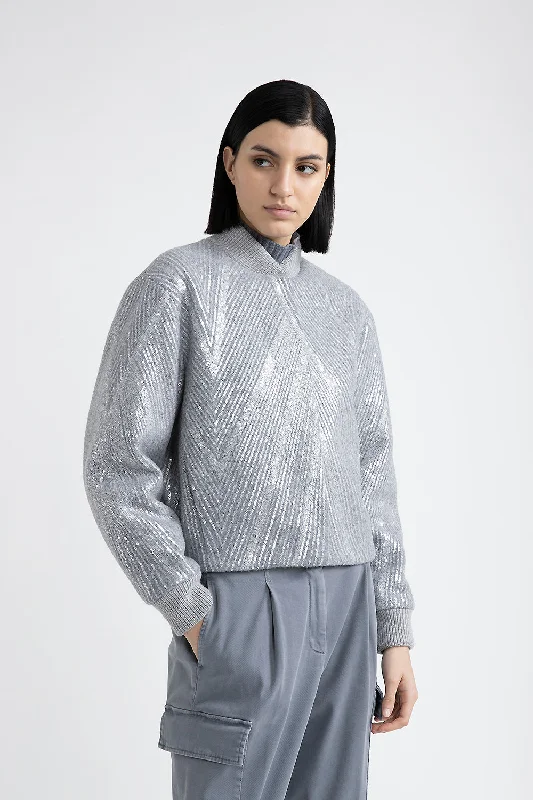 French Style Brushed wool jacket with sequin embroidery