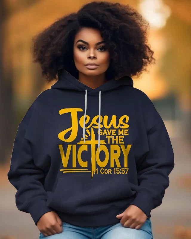 Feminine Charm Jesus Gave Me Victory Long Sleeves Hoodie