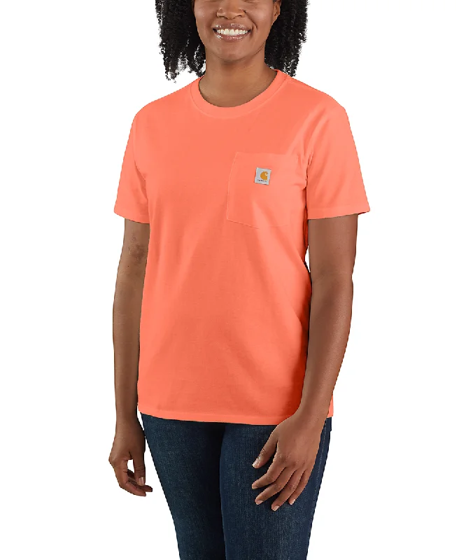 Comfortable And Casual Carhartt Women's K87 Short Sleeve Pocket Tee - Electric Coral Comfortable And Casual Carhartt Women's K87 Short Sleeve Pocket Tee - Electric Coral