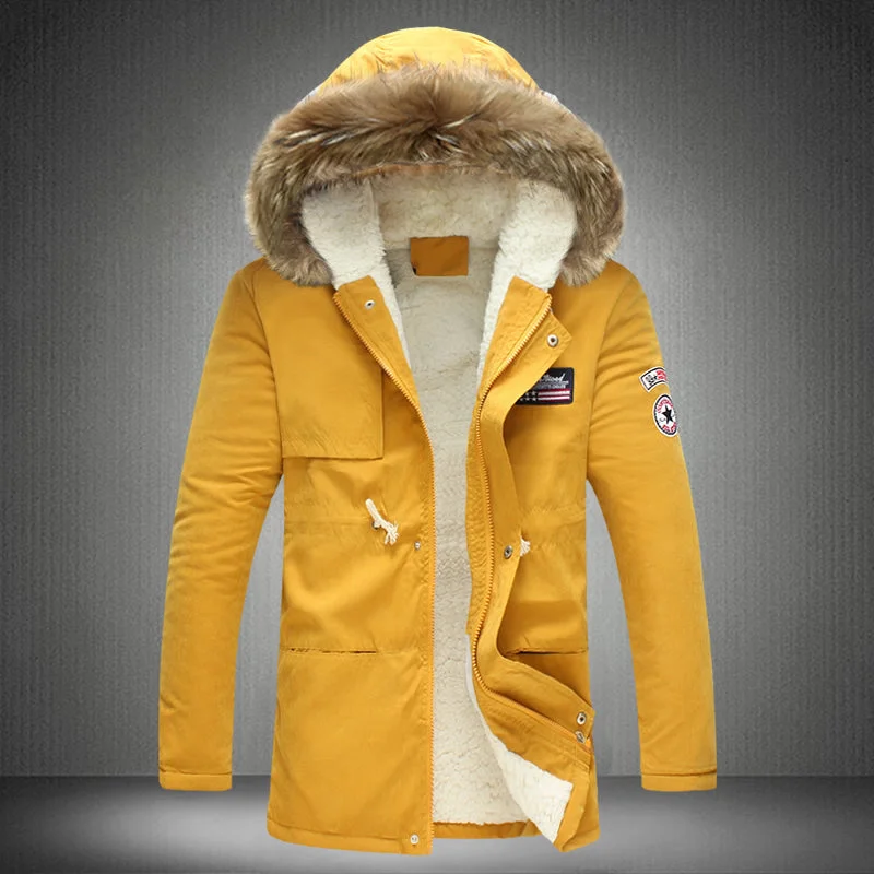 Simple Solid Color 2017 New Winter Coats Parkas Jacket Men Hooded Thick Warm Fur Collar Outwear Plus Size M-3XL 4XL 5XL