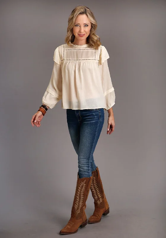 Street Charm Stetson Womens Cream Rayon/Nylon Herringbone S/S Tunic