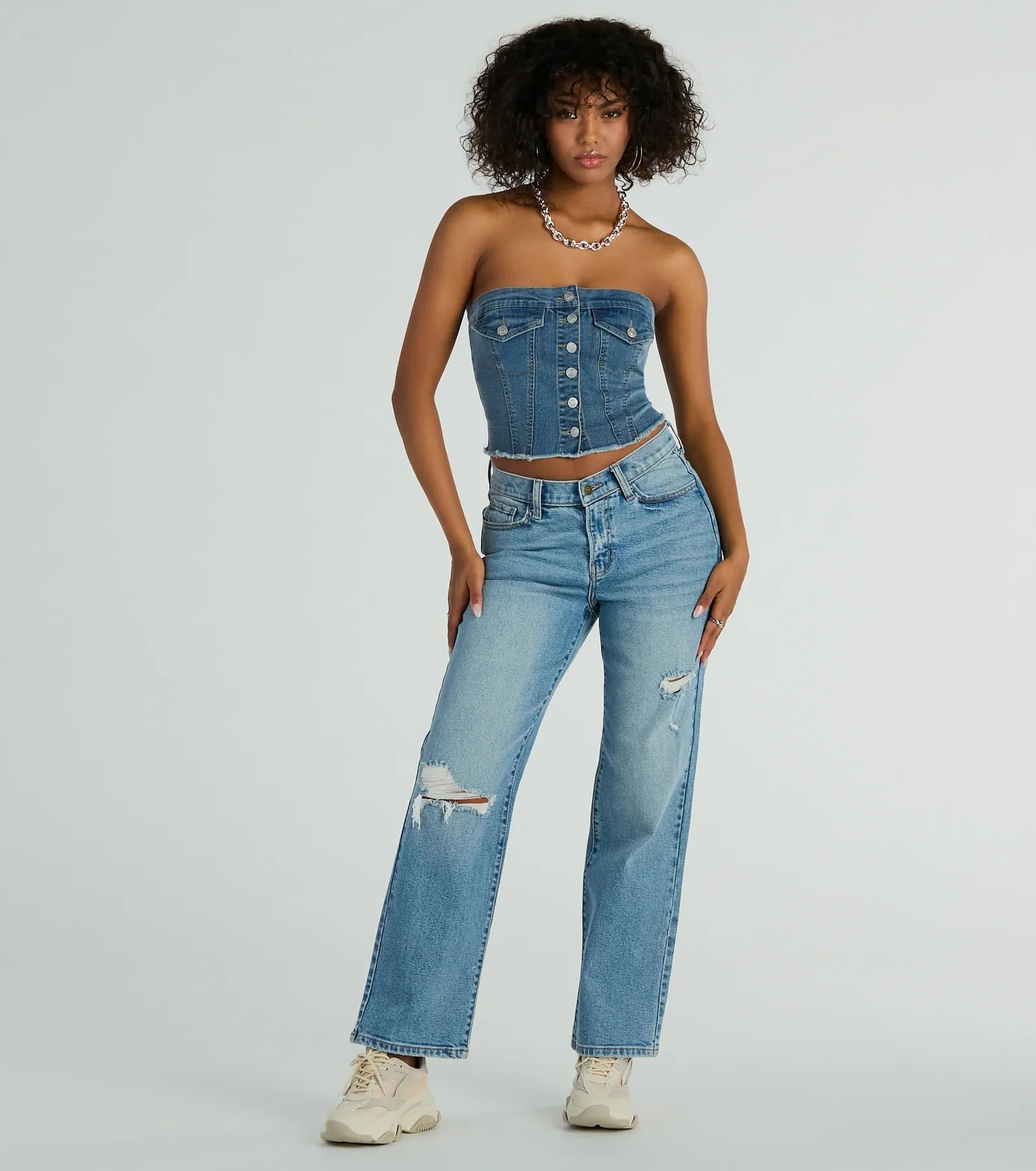 Sexy Fun Serve Style Mid-Rise Straight-Leg Denim Jeans