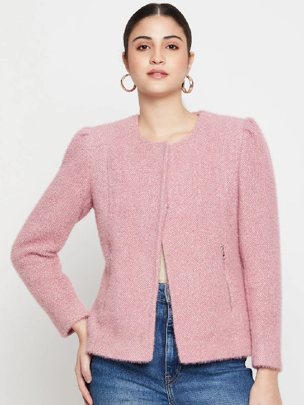 Celebrity Must-have Women's   Pink Single breasted  Round neck  Blazer