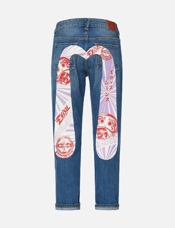 Exquisite Fabrics Daruma and Kamon Daicock Boyfriend Jeans