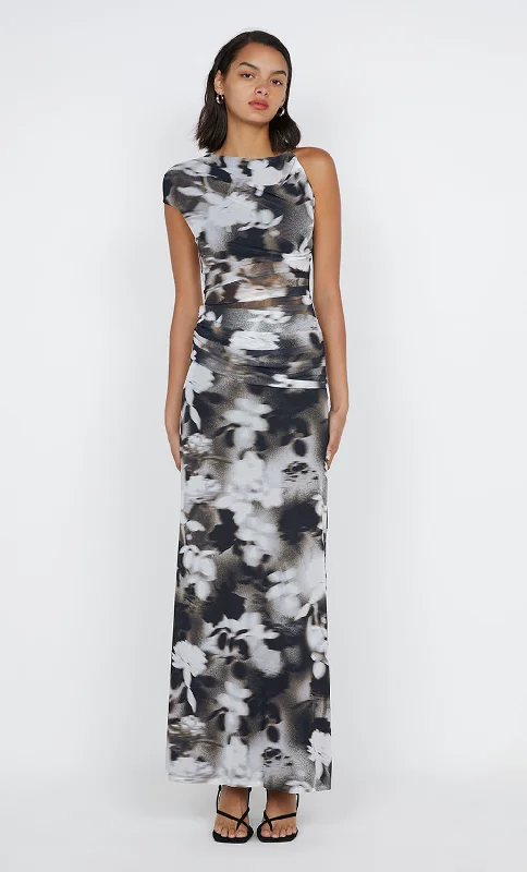 Autumn Selection SOLENE ASYM DRESS - DARK BLURRED FLORAL