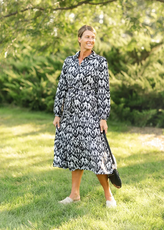 Celebrity Style Tiered Button Up Abstract Print Shirt Dress - FINAL SALE