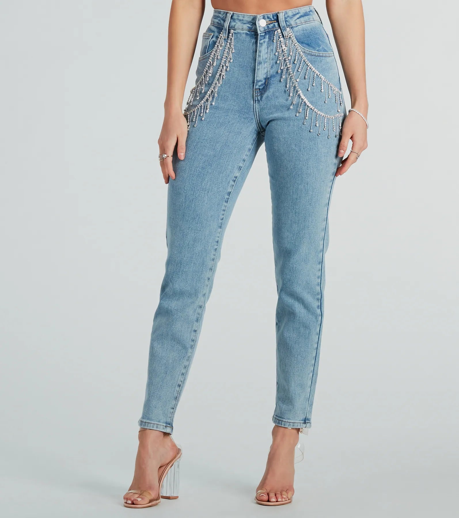 New Autumn And Winter Styles Big Time Sparkle Rhinestone Skinny Denim Jeans