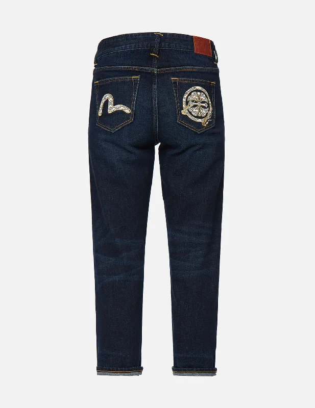Carefree Style Kamon and Seagull Embroidered Straight Leg Jeans