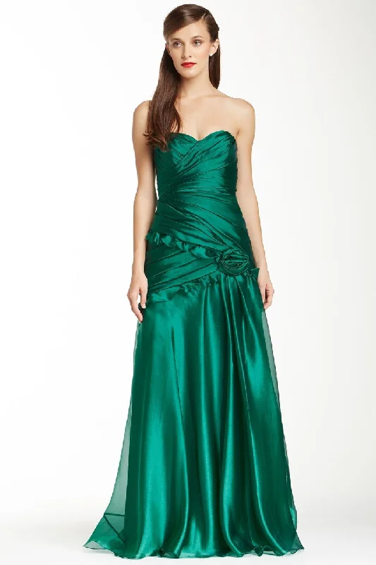 College Style Theia - 881527 Strapless Rosette Detail Pleated Organza Gown
