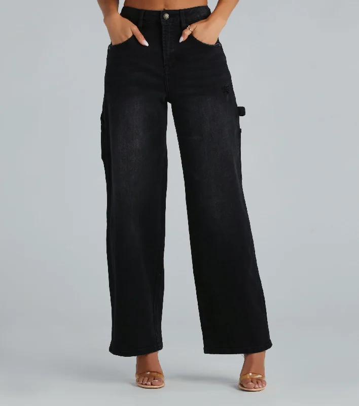 Urban Sense Trish Mid-Rise Carpenter Wide-Leg Denim Jeans