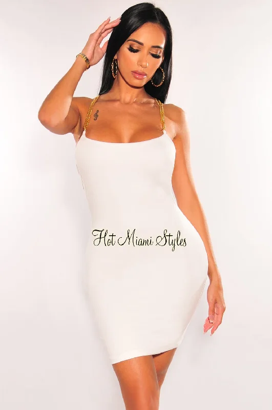 Ethnic Style White Gold Chain Straps Cut Out Strappy Back Mini Dress