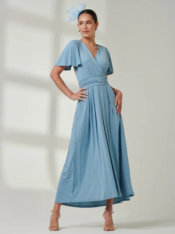 Comfortable And Versatile Angel Sleeve Super-Smooth Jersey Maxi Dress, Blue