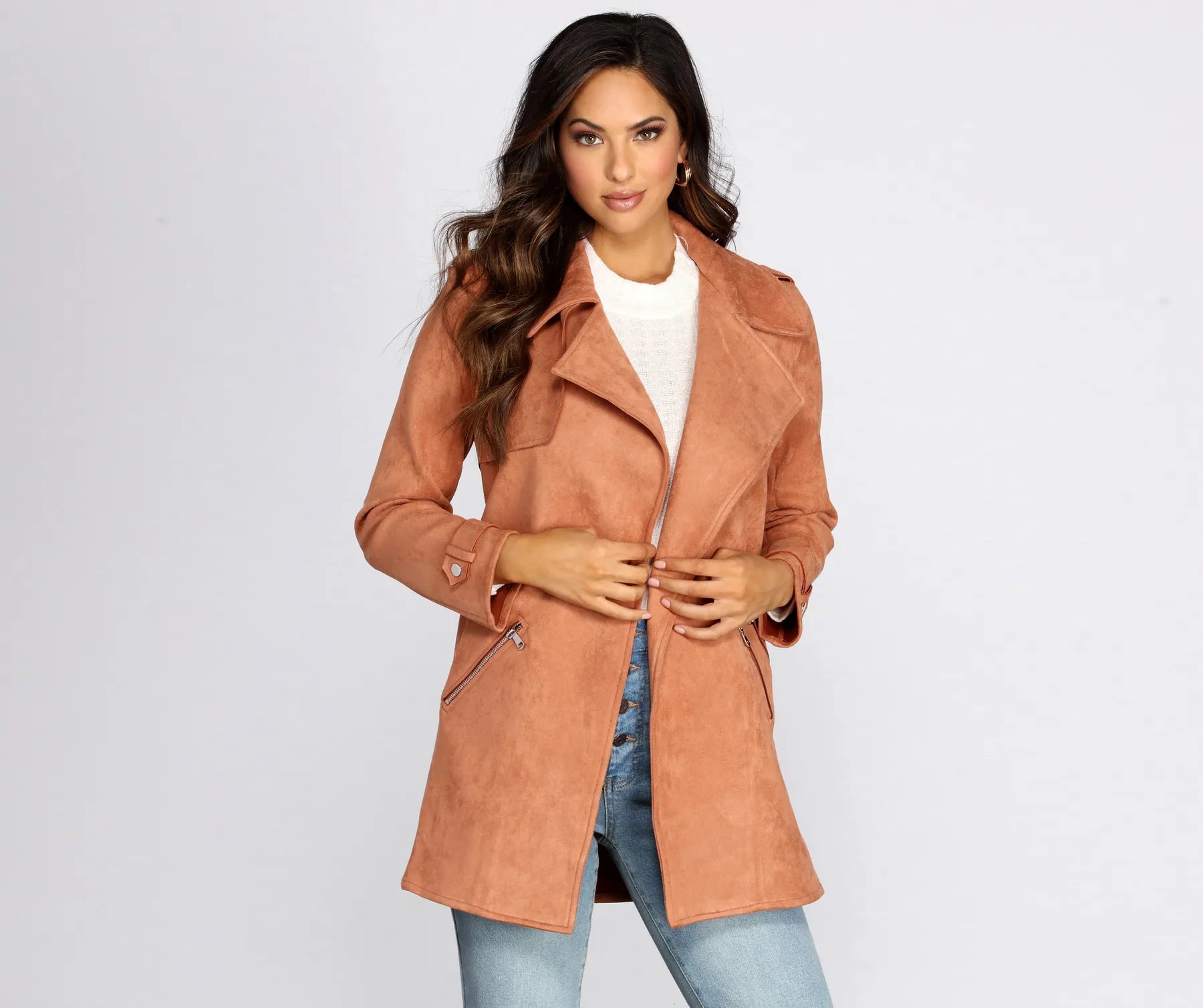 Free And Casual Flyin' First Class Faux Suede Trench Coat