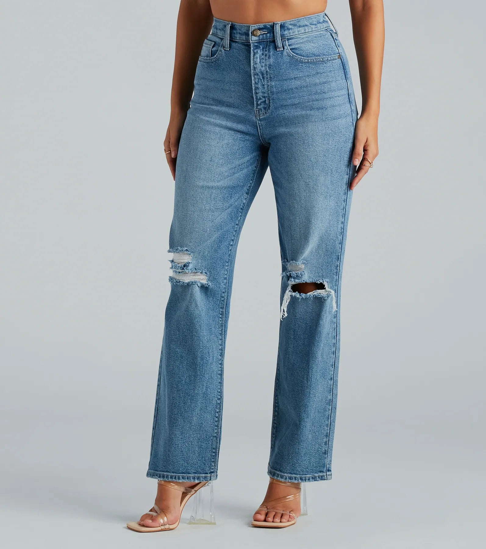 Autumn Selection Perfect Pair High-Rise Destructed Straight-Leg Jeans