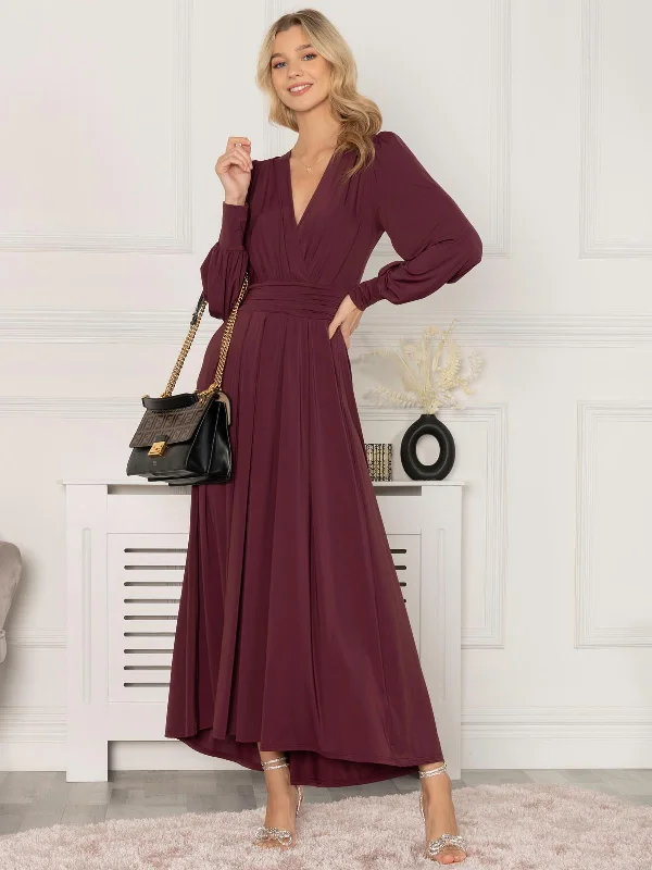 Short Design Rashelle Jersey Long Sleeve Maxi Dress, Burgundy