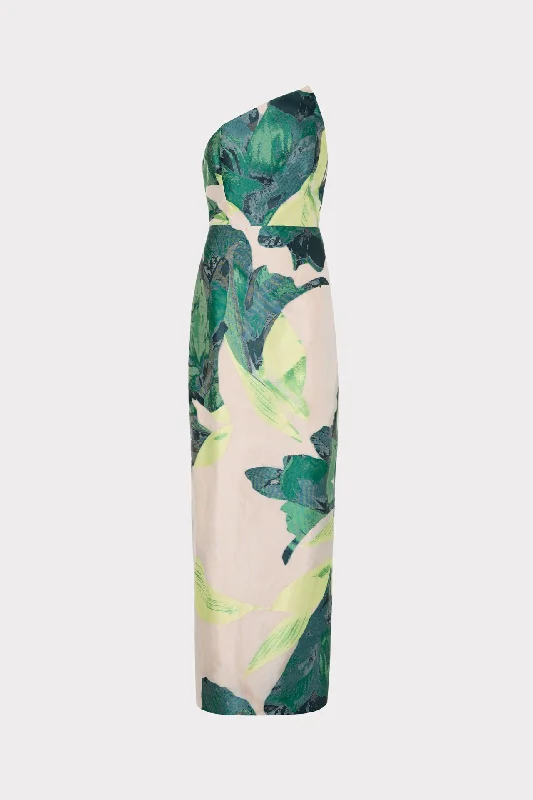 Personalized Clothing Asymetrical Tropical Forest Jacquard Midi Dress
