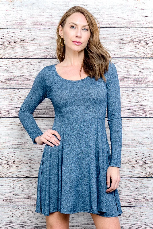 Unique Design Long Sleeve Scoop Neck Solid Midi Dress (R5390)