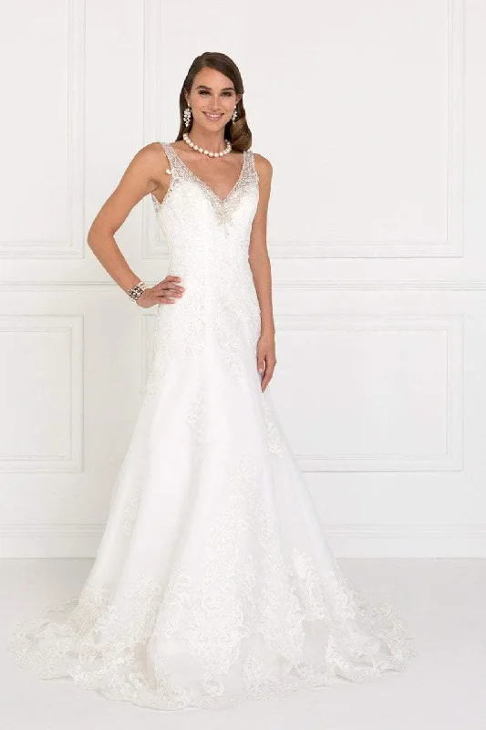 Casual Style Elizabeth K Bridal - GL2376 Jeweled V-neck Mesh A-line Wedding Gown