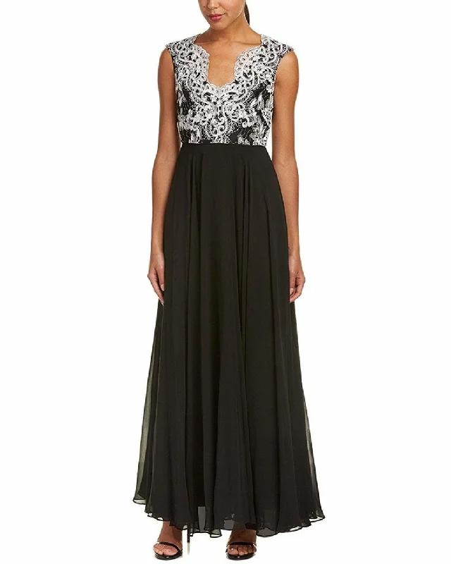 Urban Sense Aidan Mattox - MD1E201158 Metallic Lace Scalloped V-neck A-line Dress