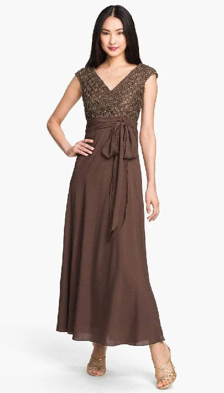 Simple And Comfortable Patra - 12615 Cap Sleeve Gilded Starburst Lace A-Line Gown