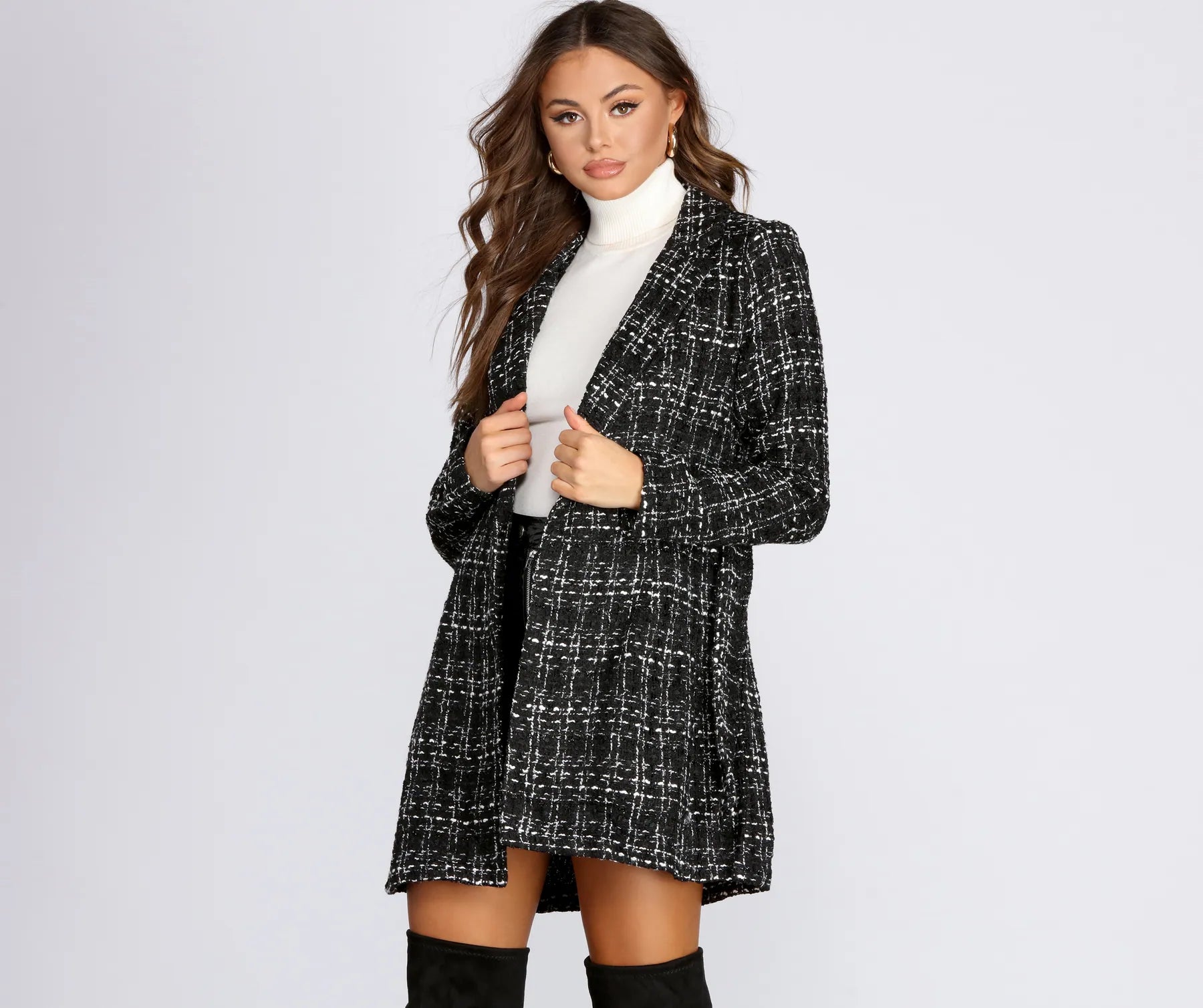 Street Charm Boucle Belted Blazer Trench