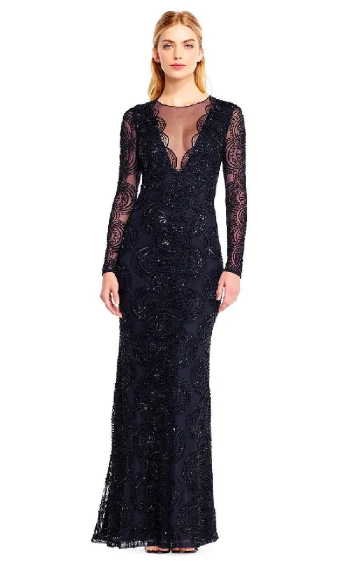 Bright Colors Aidan Mattox - MD1E201413 Long Sleeve Illusion Plunge Cutout Gown