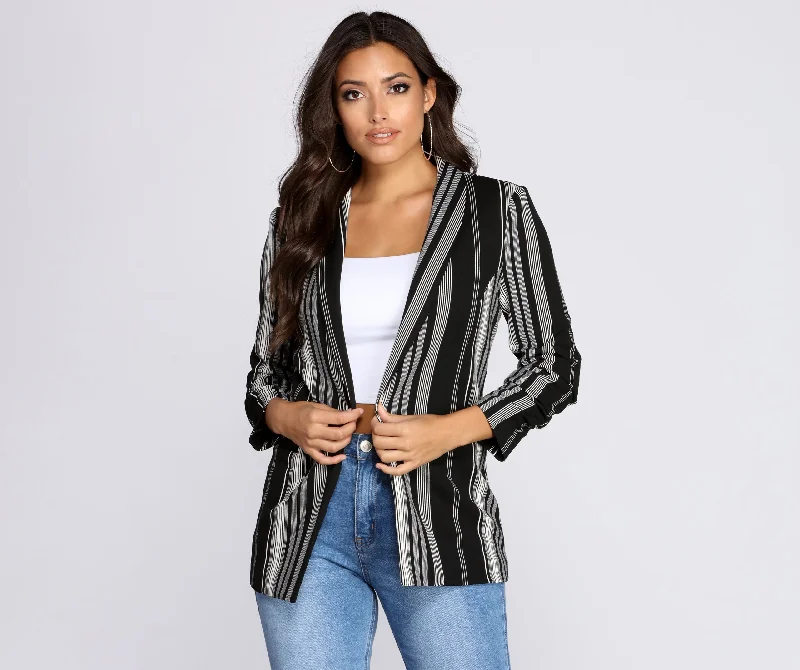 Eye-catching Personality Major Boss Babe Striped Blazer