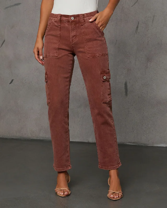 Comfortable And Casual Cerise Straight High Rise Cargo Pocket Pants