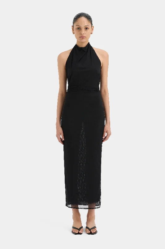 Fashion Style Jacques Mesh Halter Midi Dress