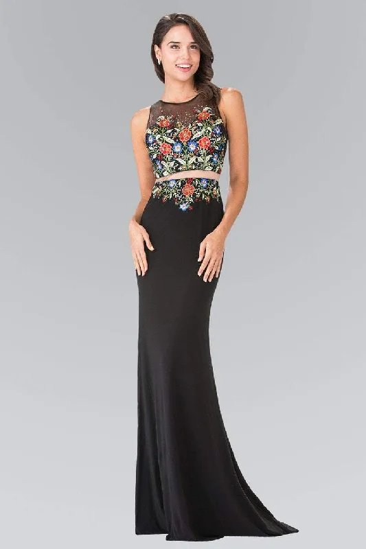 Denim Design Elizabeth K - GL2241 Mock Two-Piece with Embroidery Evening Gown